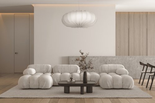 Škandinávska závesná lampa CAFEE' - s krémovým tienidlom v latte 66 cm - moderné stropné osvetlenie do obývačky a jedálne E27