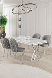 Dining Table & Chairs Set (5 Pieces) Rigel - White, Chrome, Grey