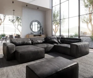 Pohovka ve tvaru "U" Sirpio 300x200 cm koženka vintage antracitová