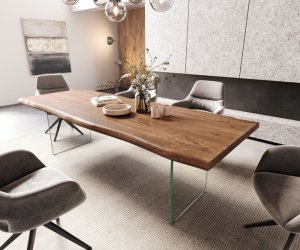 Jídelní stůl Edge 260x100 XL akácie hnědá sklo Live-Edge