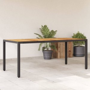 Zahradní stůl s akáciovou deskou černý 190x90x75 cm polyratan