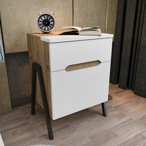 Nočný stolík Neva - Walnut, White