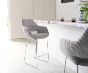 Barová židle Yago-Flex podnož nerezová ocel, manšestr, stříbrošedá