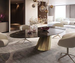 Jídelní stůl Edge oválný 280x130 keramika Laminam® Emperador Extra