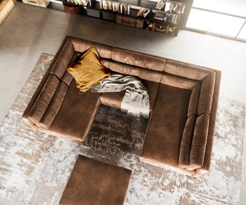 Pohovka ve tvaru "U" Elio 300x185 cm imitace kůže vintage hnědá