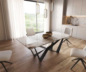 Jedálenský stôl Edge 200x100 keramický Minas Melange biely a béžový