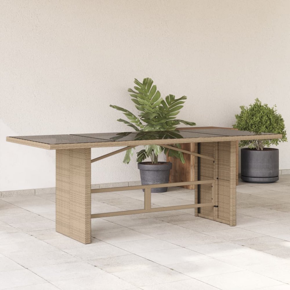 Zahradní stůl se skleněnou deskou béžový 190x80x74 cm polyratan