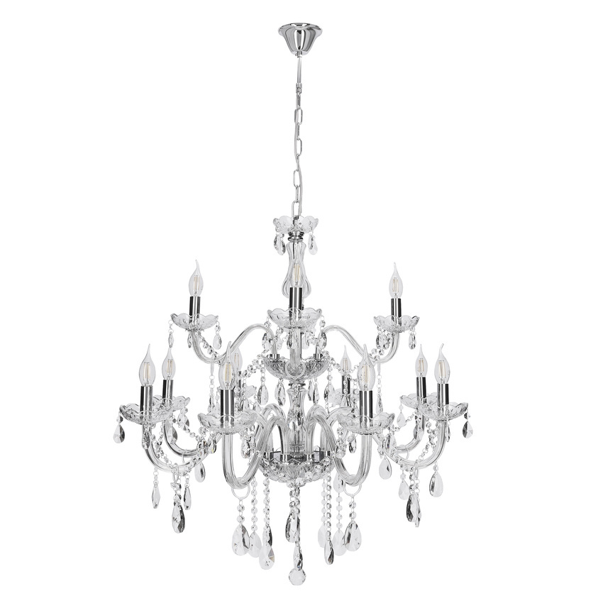 Závesná lampa Cristallo chróm 12x40W E14 priehľadná
