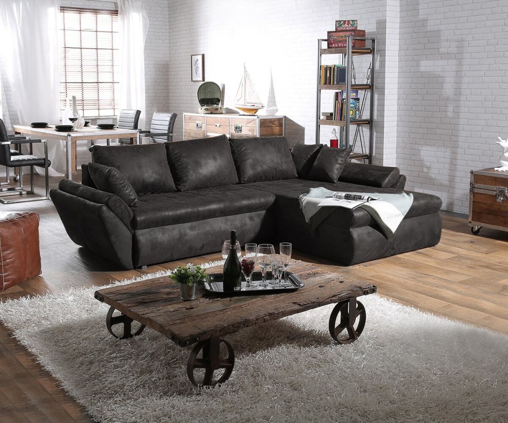 Rohová pohovka Loana 275x185 cm antracitová variabilní lenoška