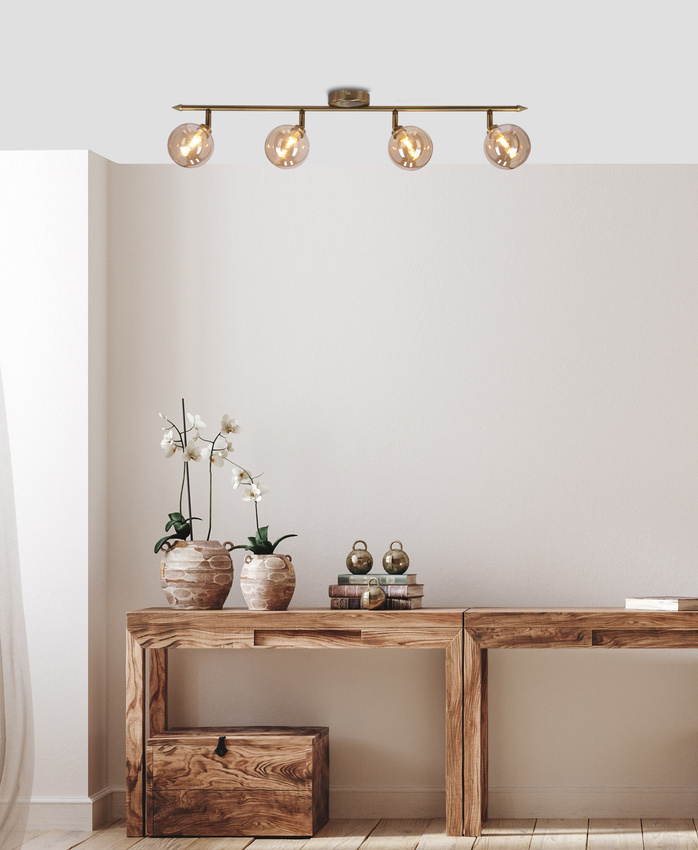 Stropná lampa Rodia patinovaná páska 4x40W g9 jantárové tienidlo