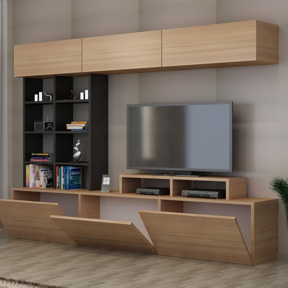 TV stěna / Sestava pod TV Sasa - Teak, Black (obrázek 7)