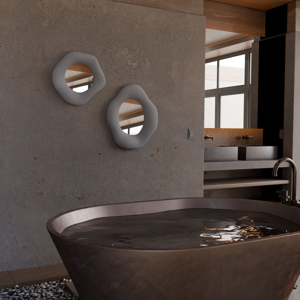 Sada dekorativních zrcadel (2 kusy) Wabi Sabi Lune - Concrete Grey