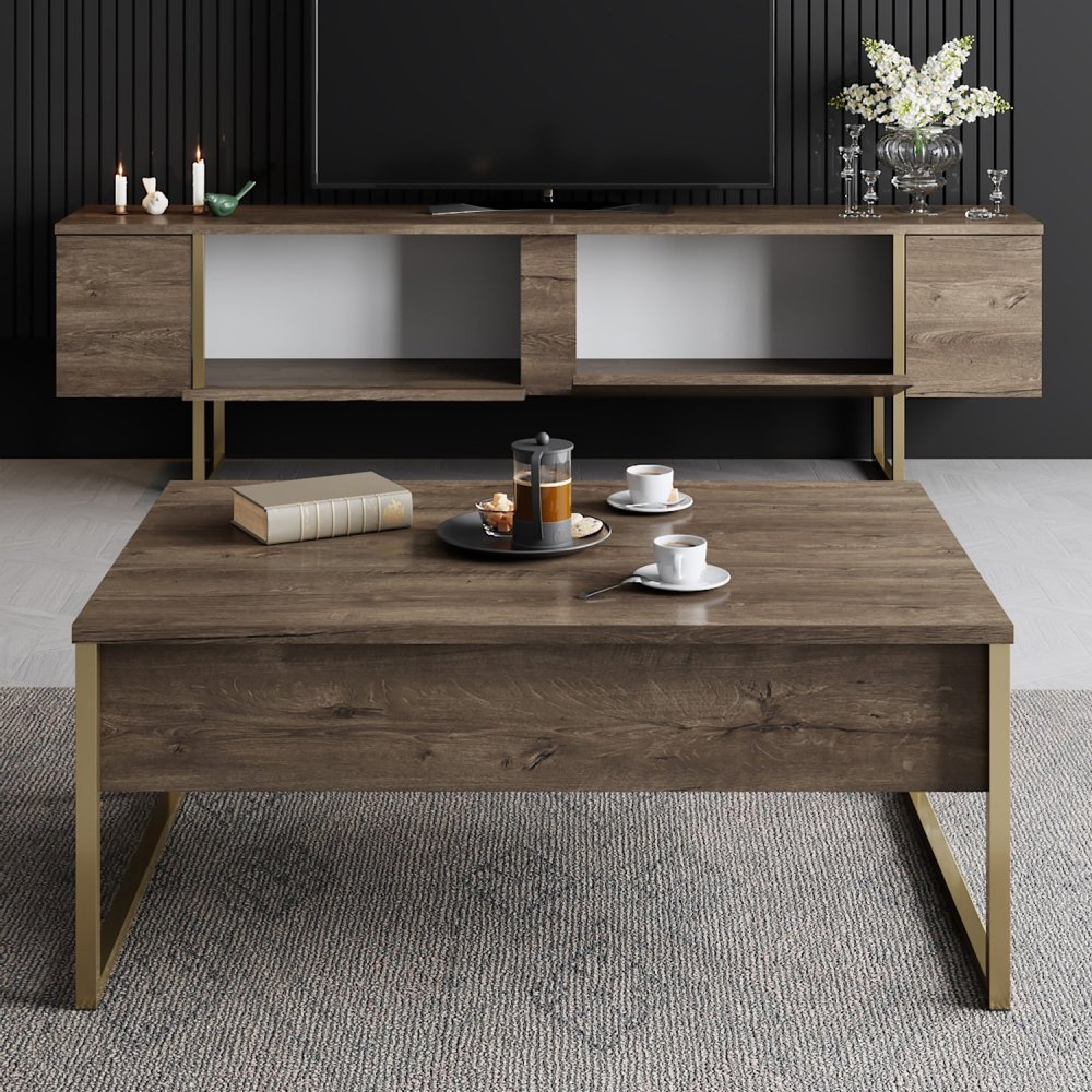 TV stolek Luxe - Walnut, Gold (obrázek 4)