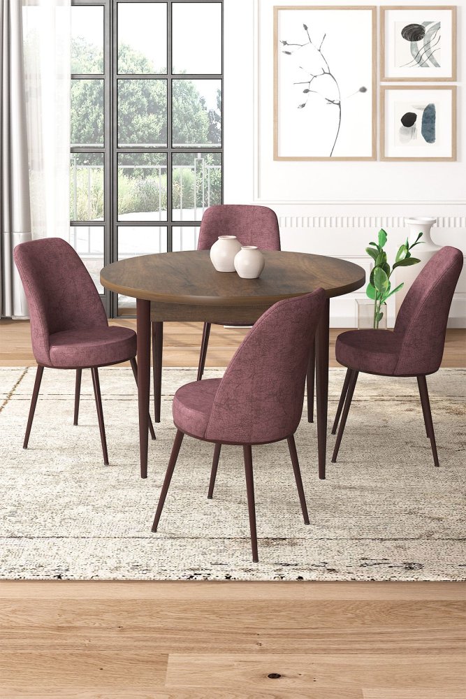Dining Table & Chairs Set (5 Pieces) Tor - Baroque, Dusty Rose