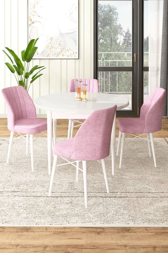 Dining Table & Chairs Set (5 Pieces) Rox - White, Pink