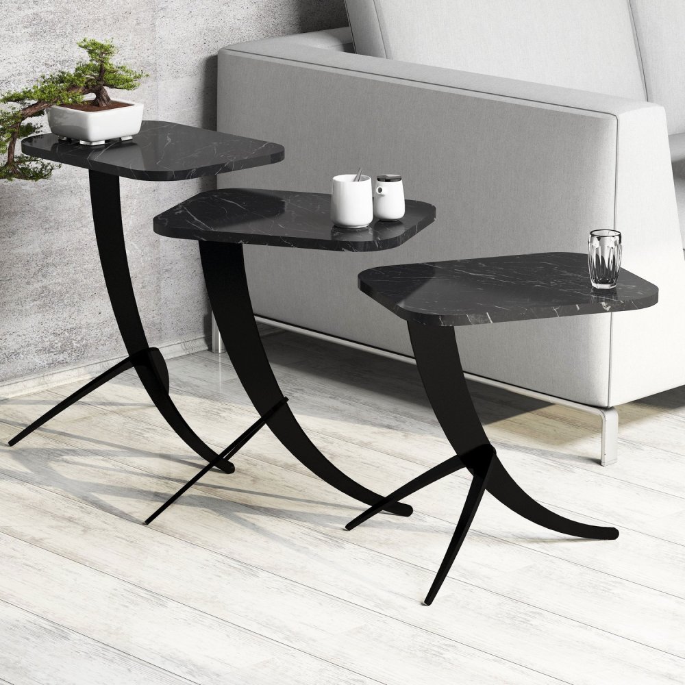 Sada odkládacích stolků (3 kusy) Pion - Black Marble (obrázek 4)