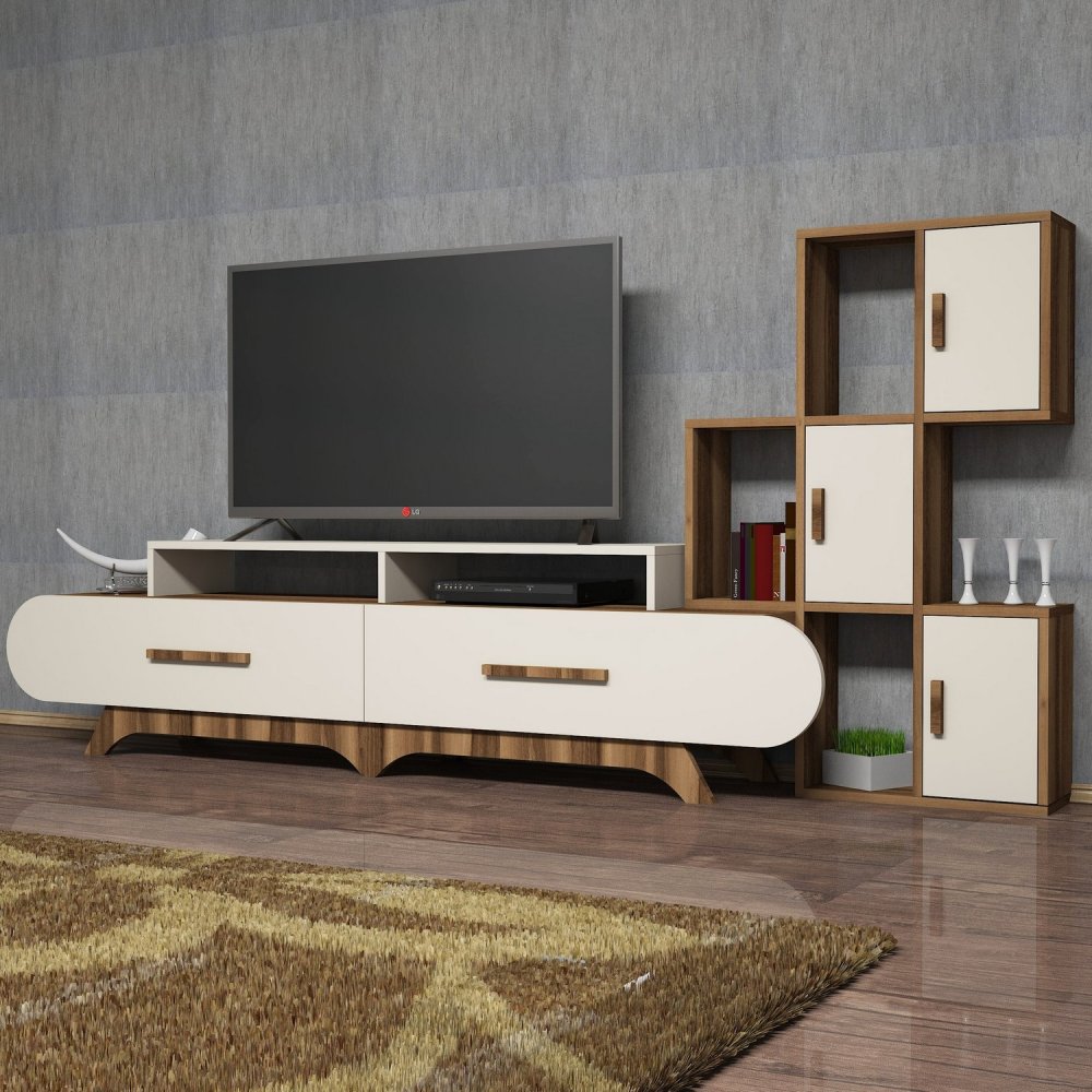 TV skrinka / Obývacia stena Flora S - Walnut, Cream