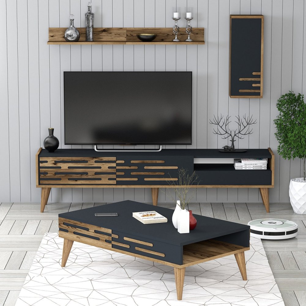 Living Room Furniture Set Valensiya - Walnut, Anthracite