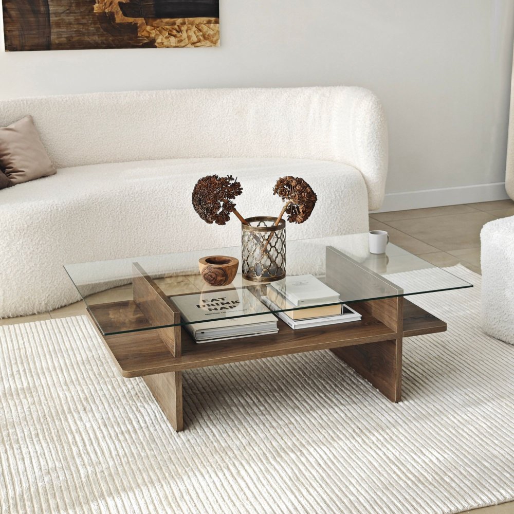 Konferenční stolek Saga Rectangle - Walnut, Transparent (obrázek 6)