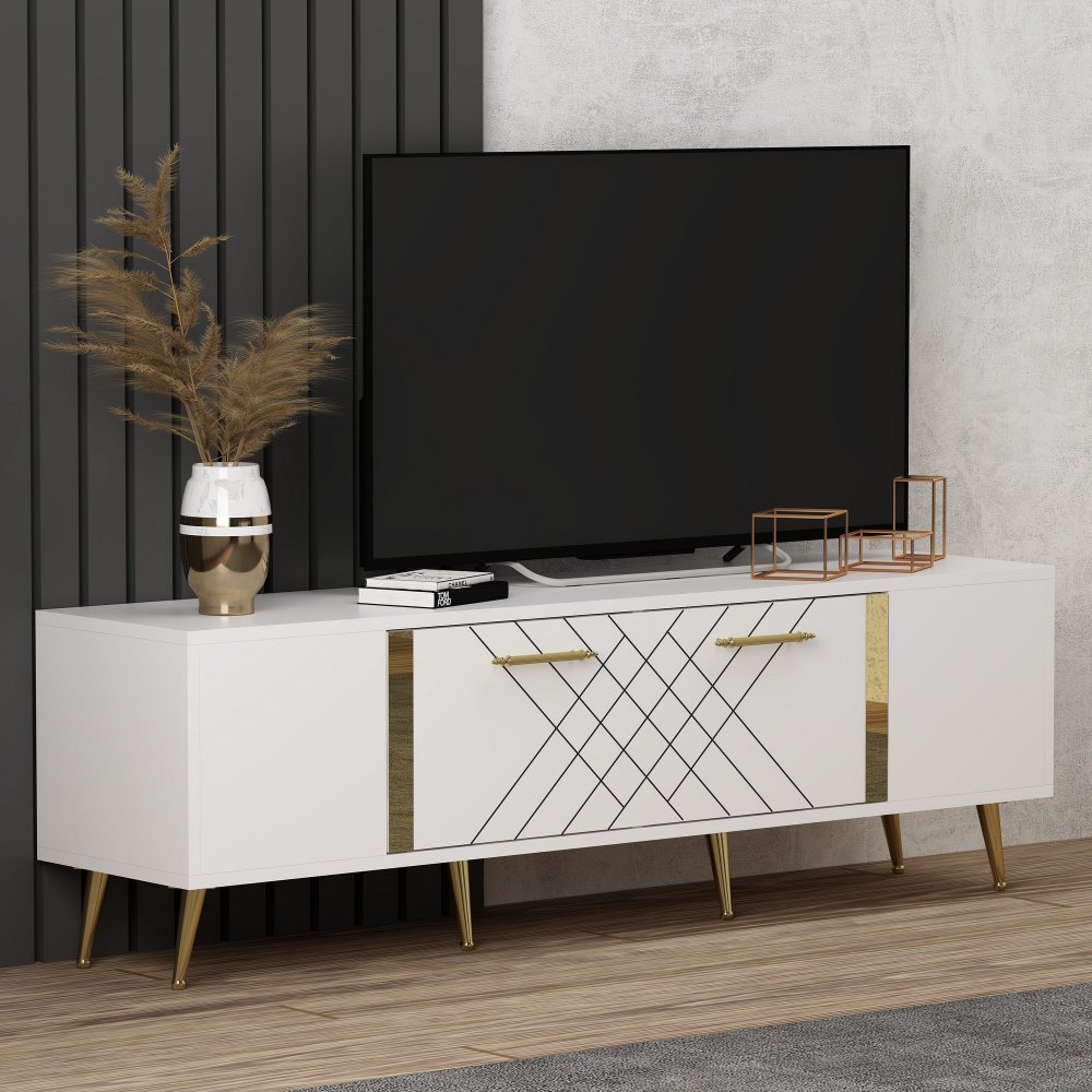 TV stolek Detas - White, Gold (obrázek 7)