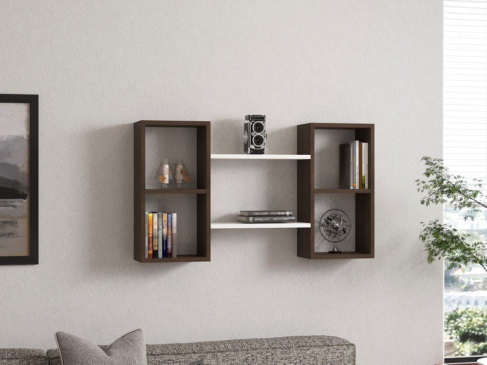 Nástenná polica Bambi - White, Walnut