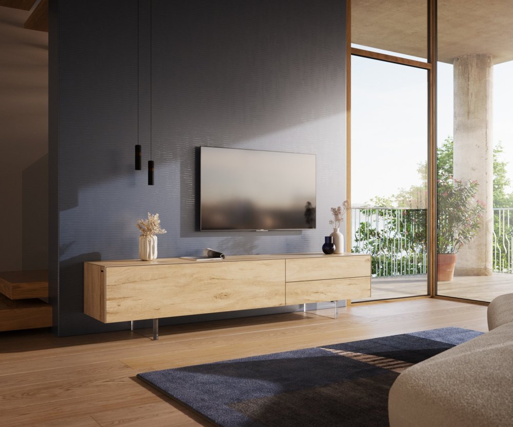 TV stolík Cuor 220 cm keramika Laminam® Sabbia v dubovej farbe 1