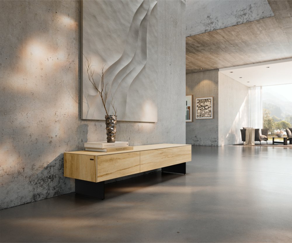 TV stolík Cuor 150 cm keramika Laminam® Sabbia dubová farba 1 výklopné