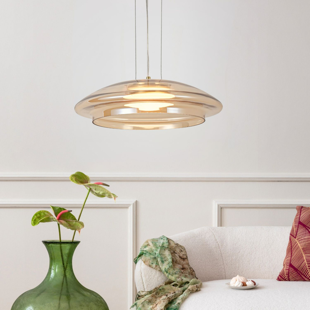 Levně Lampa wisząca Ombre 34 szklana klosz bursztynowy biały pojedyncza GX53