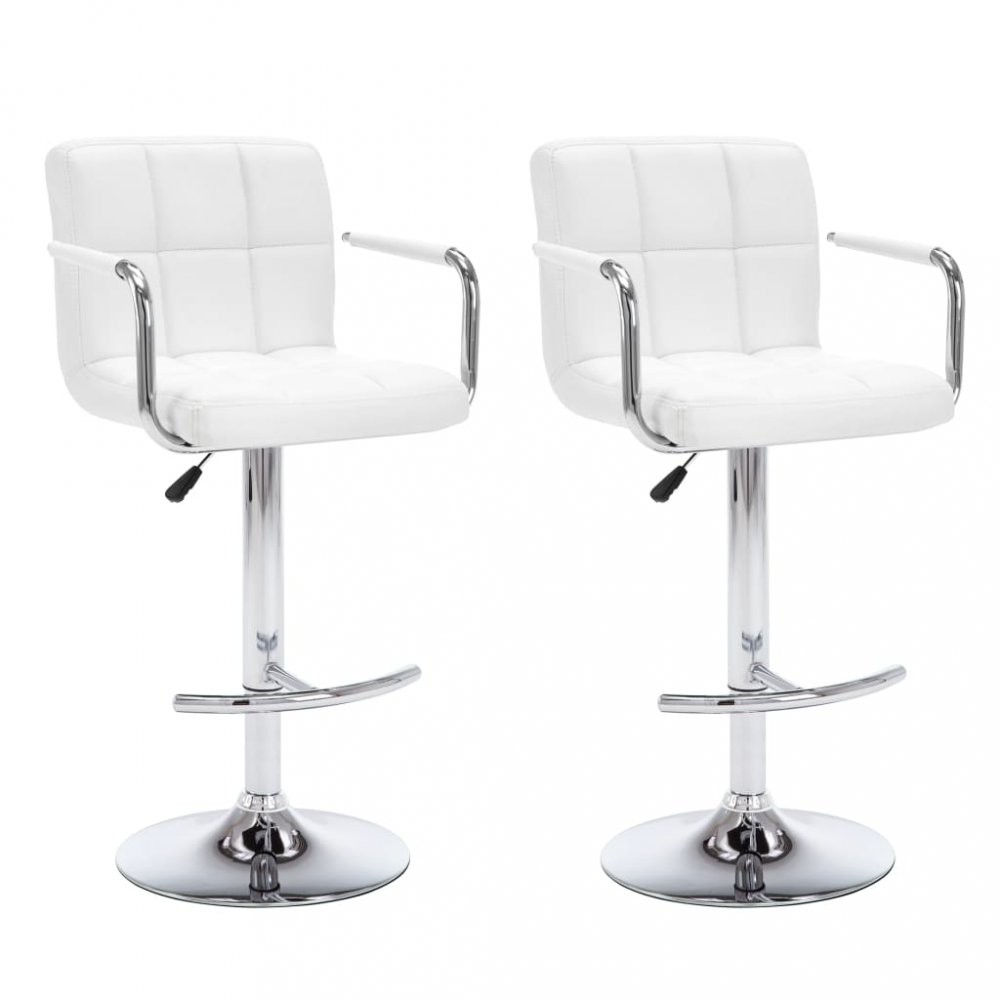 Barové židle 2 ks umělá kůže / kov Dekorhome Bílá,Barové židle 2 ks umělá kůže / kov Dekorhome Bílá
