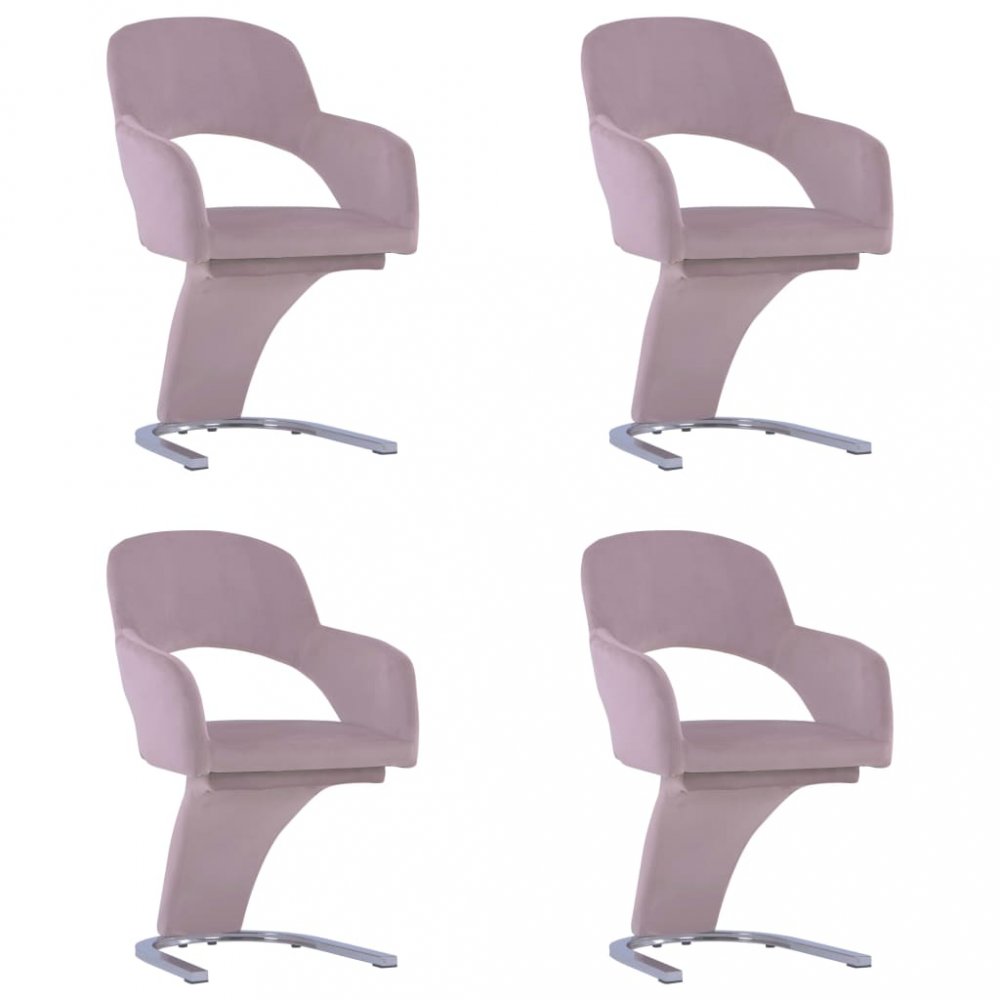 Jídelní židle 4 ks samet / chrom Dekorhome Světle růžová