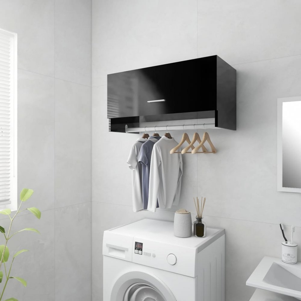 Věšáková police DTD Dekorhome Černá lesk Obrázek