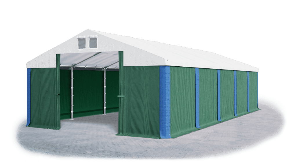 Garážový stan 8x8x4m střecha PVC 560g/m2 boky PVC 500g/m2 konstrukce ZIMA Zelená Bílá Modré,Garážový