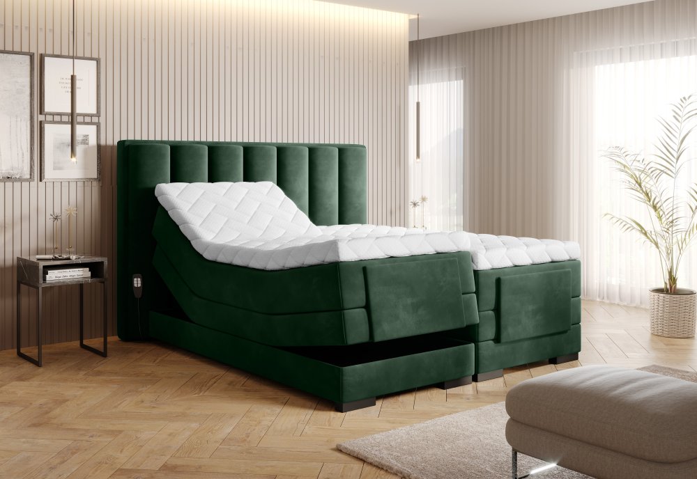 Elektrická polohovacia boxspringová posteľ VERONA Eltap Loco 35 - tmavo zelená