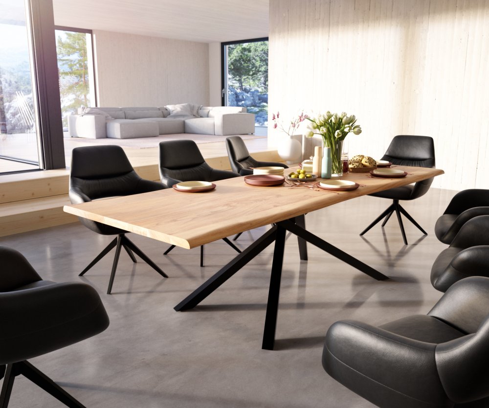 Jedálenský stôl Edge 260x100 akácia prírodná krížová podnož čierna