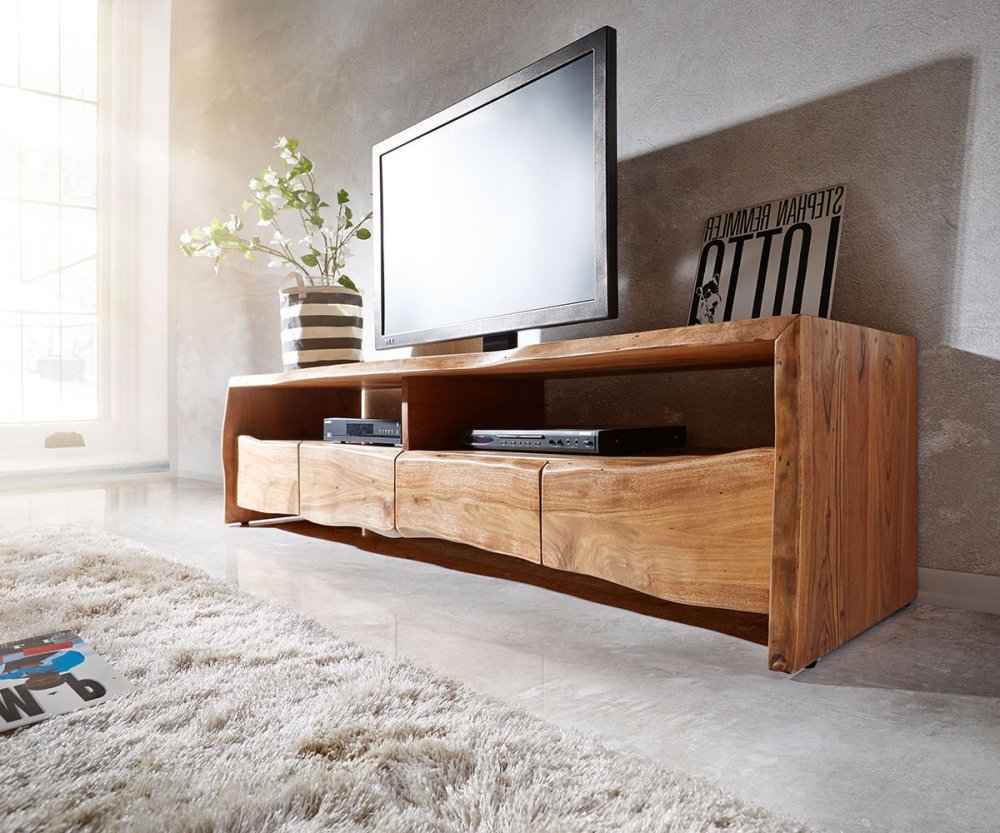 TV stolík Live Edge 230 cm z masívneho akáciového dreva 4 zásuvky