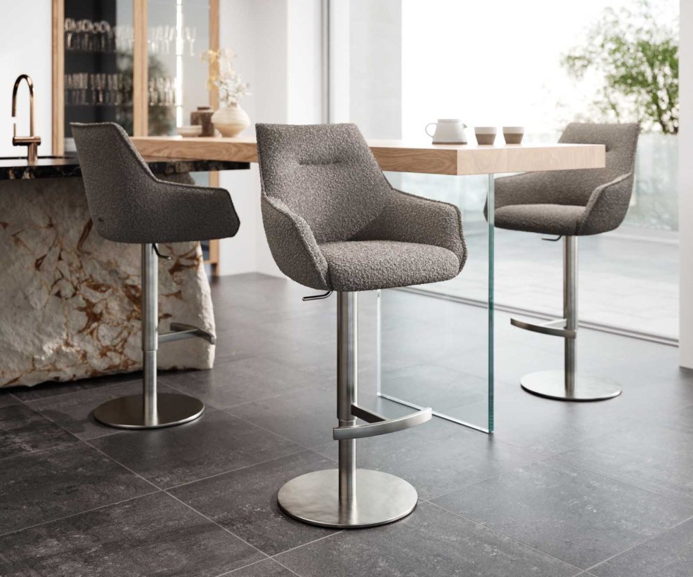 Barová židle Alja-Flex bouclé stříbrno-šedá otočná podnož