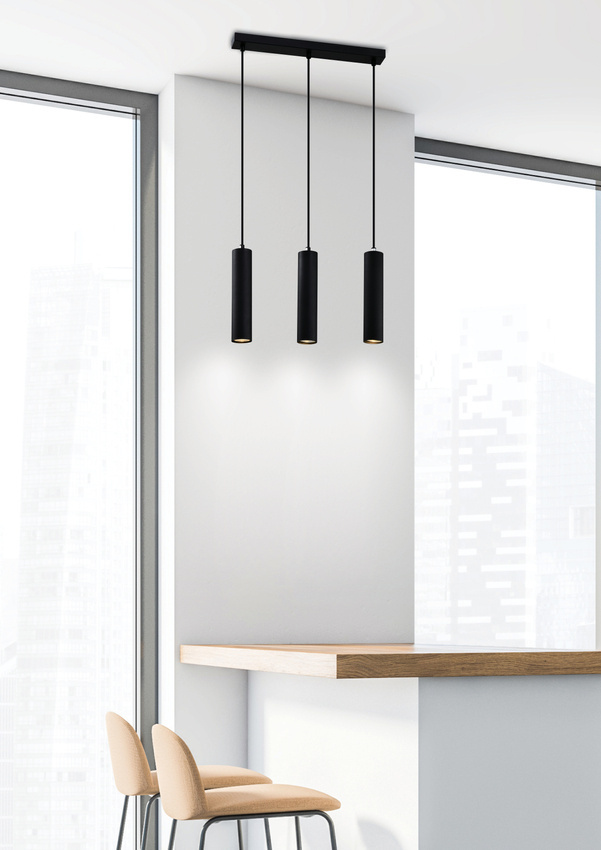 Čierna trojitá závesná lampa 3x25W GU10 Tubo