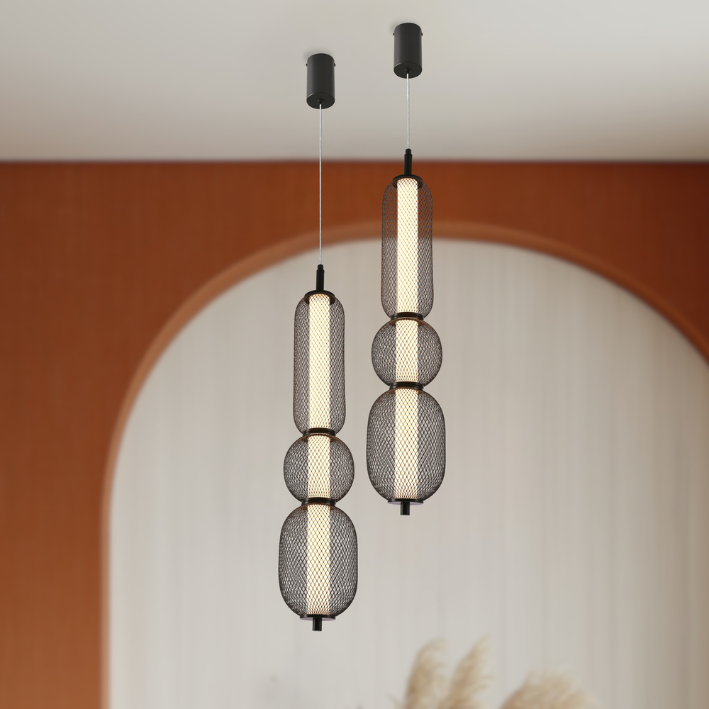 Závesná lampa PUMA s drôteným tienidlom 14 x 71 cm – dizajnové LED osvetlenie obývačky 3000K