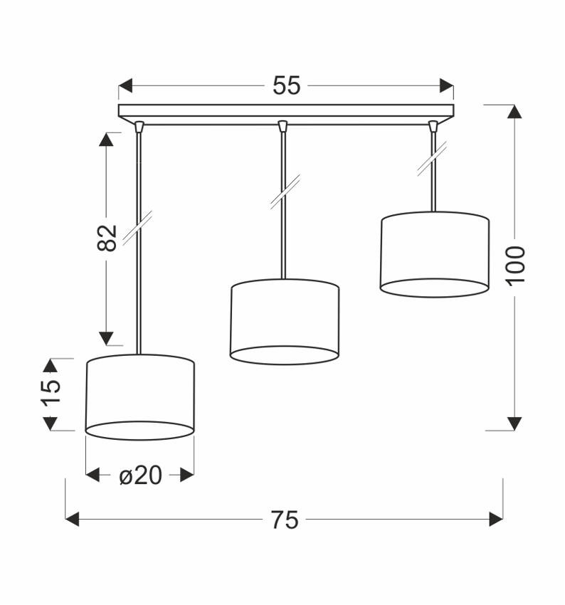 Závesná lampa PANDY čierna 3x40W E27 tienidlo sivá+zlatá
