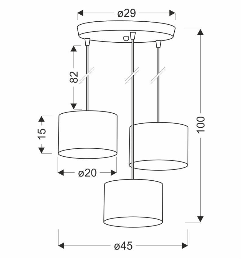 Závesná lampa PANDY čierna doska 3x40W E27 tienidlo sivá+zlatá