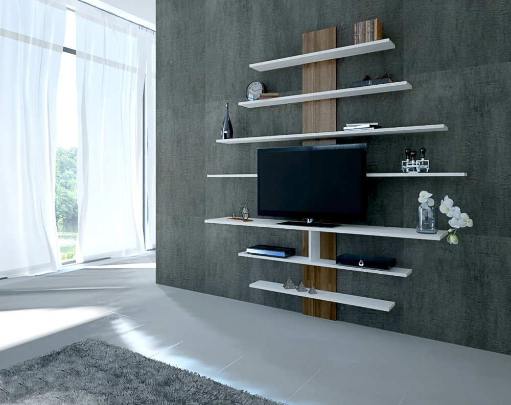 TV skrinka / Obývacia stena Zebra - White, Walnut