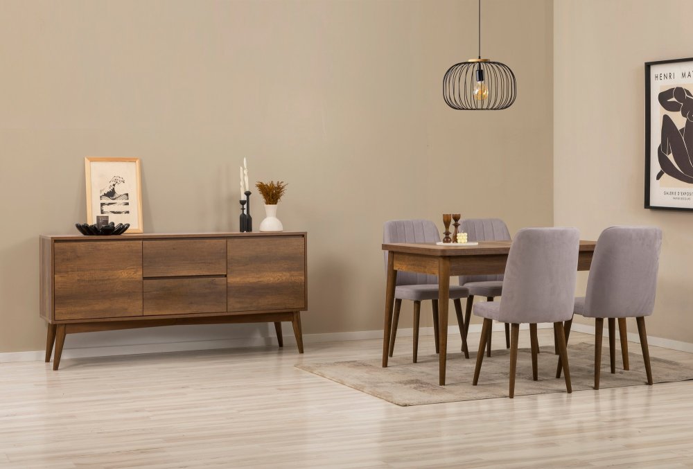 Set s rozkladacím stolom, stoličkami a konzolou (6 kusov) Vina 01 0701 - Walnut, Grey