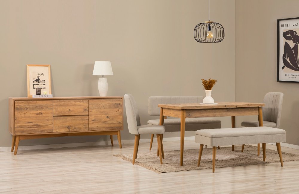 Set s rozkladacím stolom, stoličkami a konzolou (6 kusov) Vina Bench 04 1005 - Atlantic Pine, Cream