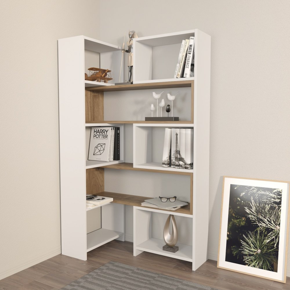 Knižnica Poyraz - White, Walnut