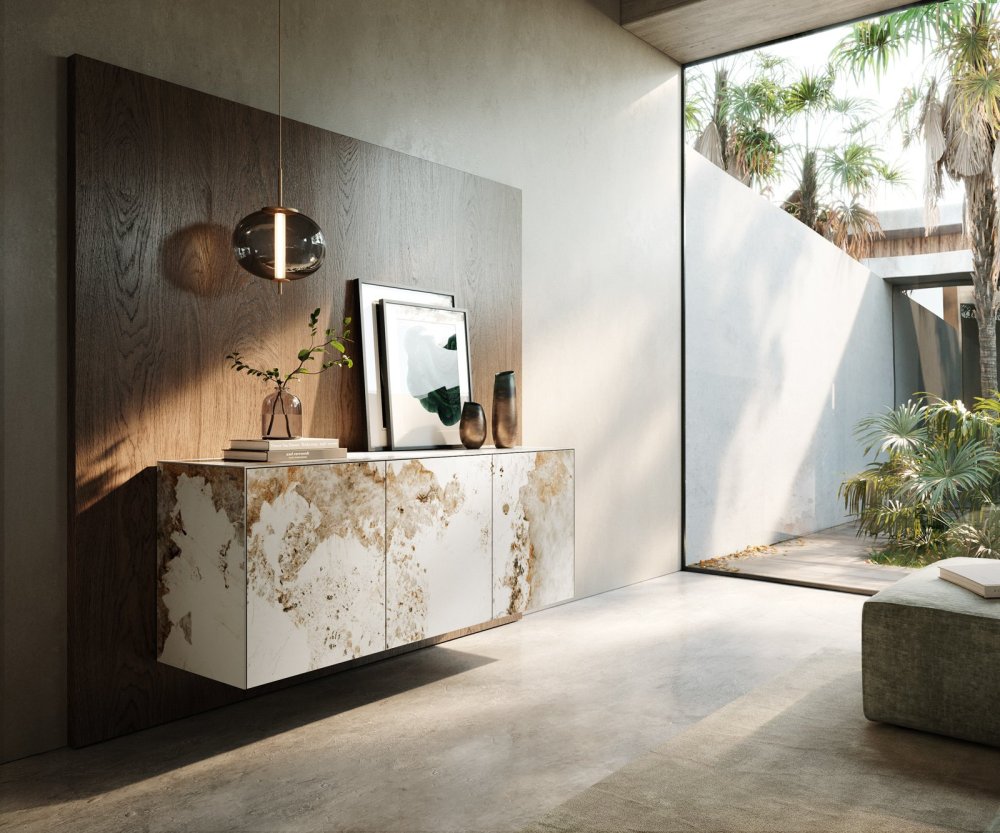 Komoda Cuor 150 cm keramika Minas Melange bielo-béžová 3 dvierka