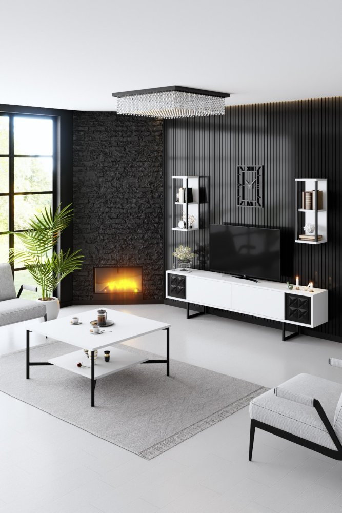 Living Room Furniture Set Black Line Set - White, Black