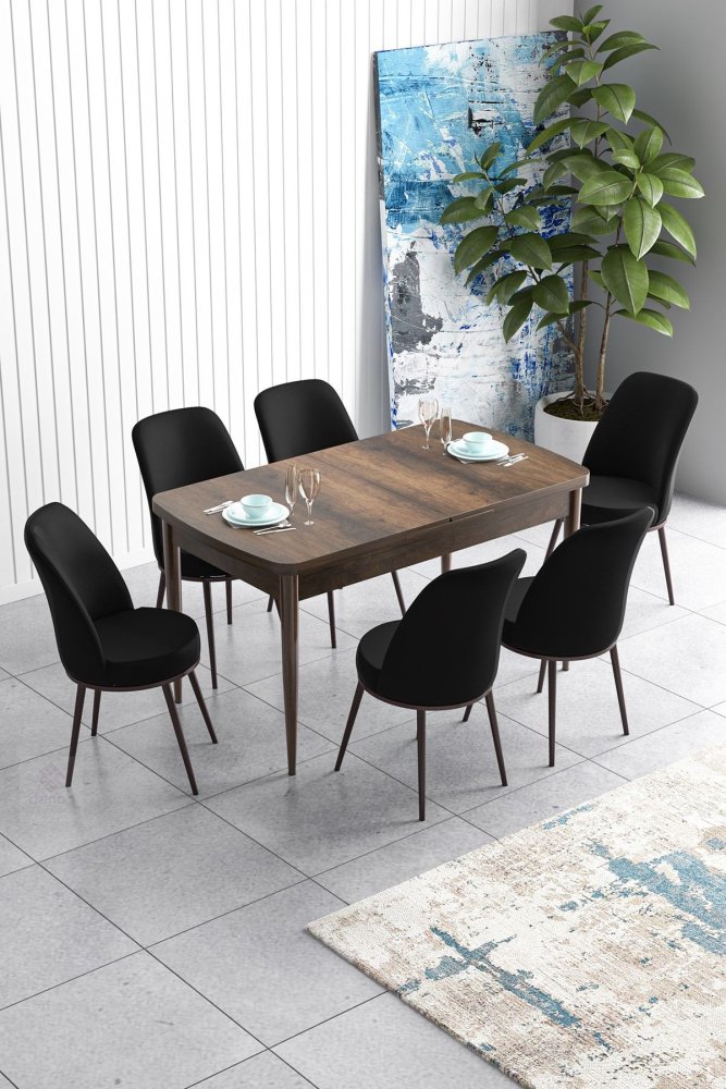 Extendable Dining Table & Chairs Set (7 Pieces) Han - Baroque, Black