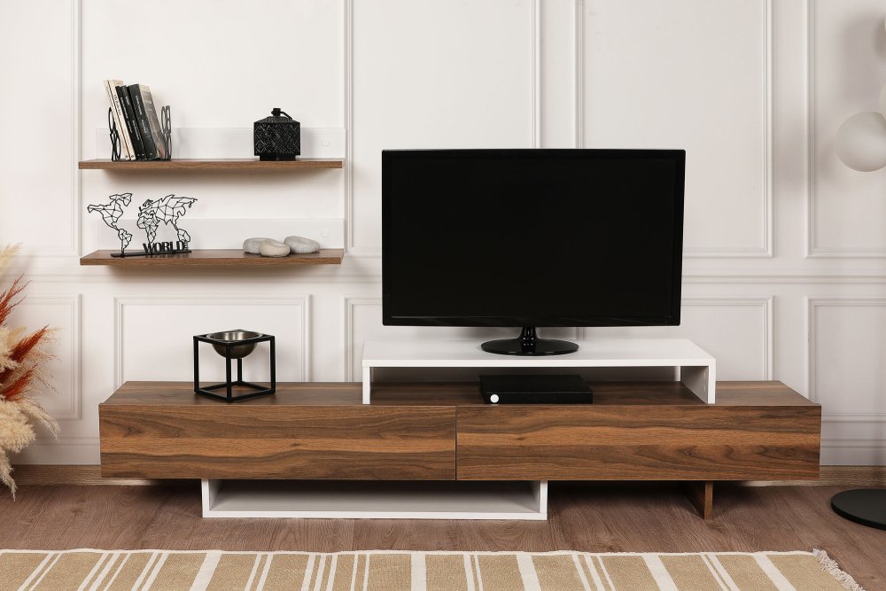 TV stěna / Sestava pod TV Nirvana - Teak, White (obrázek 14)