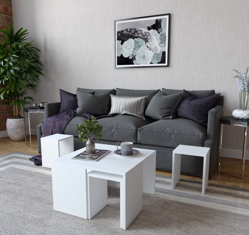 Súprava konferenčných stolíkov Ortanca - White