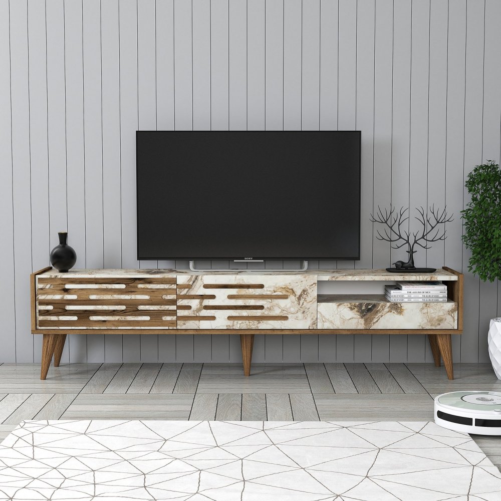 TV stolek Valensiya - Walnut, White, Marble (obrázek 4)